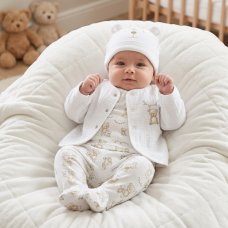 N14734: Baby Beige Teddies 4 Piece Quilted Jacket & Hat Outfit (0-9 Months)